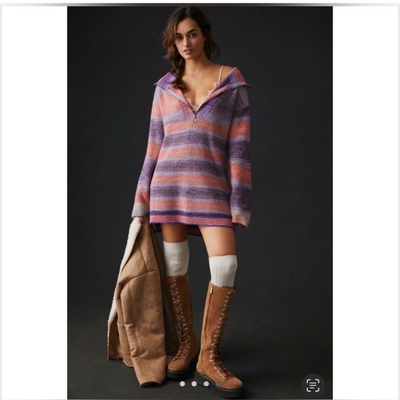 Anthropologie Daily Practice Franconia Half Zip Striped Sweater Tunic Oversized - Picture 3 of 8